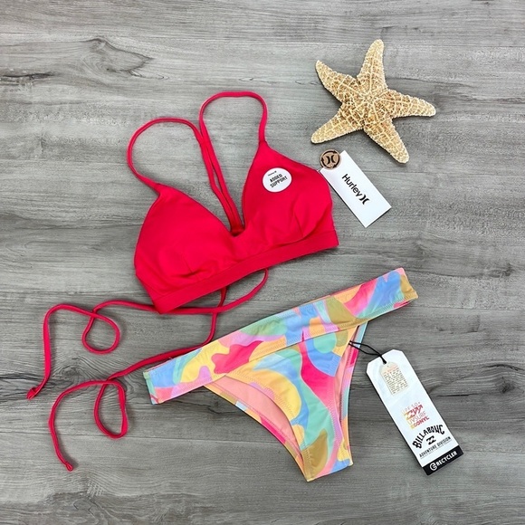 ☀️HURLEY☀️BILLABONG☀️ SOLID ADJUSTABLE A/DIV SKIMPY PANT BIKINI SET - Picture 2 of 14